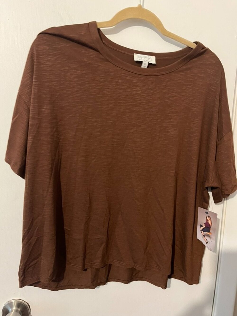 NWT SOFIA BROWN SHORT SLEEVE BLOUSE SZ XL